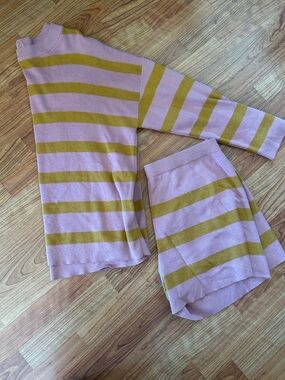 Striped Knit Lounge Set - Pink and Mustard
